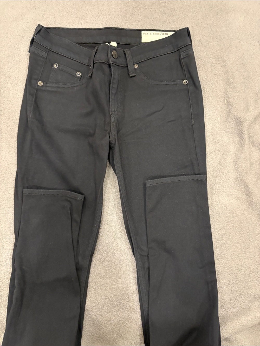 rag & bone Black Skinny Jeans with Knee Panels